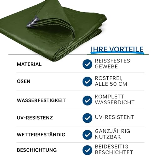 KARAT Abdeckplane 240g/m² wasserdicht 6x10m Grün Allzweckplane für Schutz vor Witterung - Top geeignet für Gartenbereich - UV-stabil… – Ansicht 6
