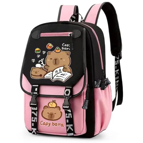 FCXVXCL Capybara Sac à Dos Garçon et Fille,Cartoon Sac à Dos Enfant,Loisir Étudiant Cartable Léger Sac Ecole Primaire Sacs D'école Outdoor Voyage École Scolaire...