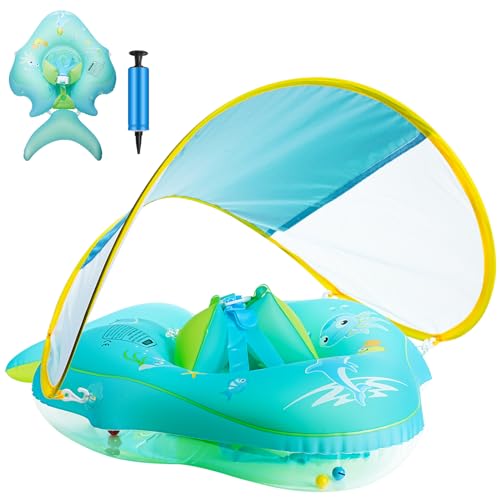 Geegear Flotador Bebe Inflable, Doble Airbag Piscina Bebe de UPF50+ Protección Solar Antivuelco Infant Flotador de Piscina para Bebé Anillo de Natación para Bebé 6-24 Meses