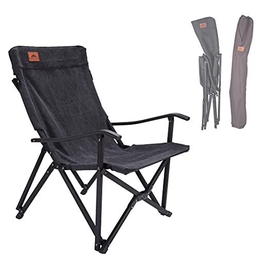 CAMPINGMOON Portable Cotton Canvas Campfire Bonfire Open Fire Camping Chair Low Style Chair Black