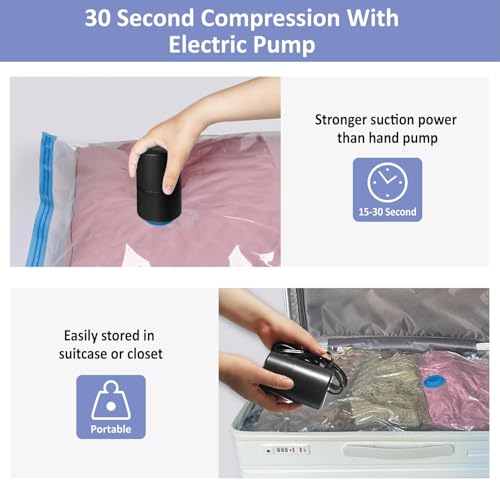 Image of PA,PE Vacuum Storage Bags with Electric Air Pump, 12 Medium (27.5x19,5in), Space Saver Bags with Pump, Storage Vacuum Sealed Bags for Clothes, Comforters, Blankets, Bedding, Black