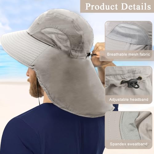 Image of Fishing Hat, UPF50+ Wide Brim Sun Hat for Men Women, UV Protection Hiking Beach Bucket Hats Summer Safari Hat