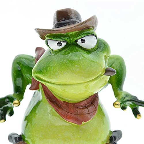 Dearbirder Green Frog Decor Role Play Cowboy Frog Figurines, Animal Art Craft Statues Desktop Ornaments Gardening Decor Accessories For Indoor Outdoor #TOP5