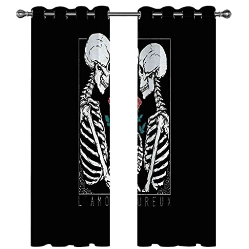Rideaux occultants couple squelette 3D pour décorer le salon