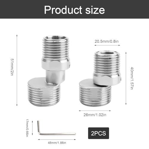 0XBIT 360 Degree Adjustable Angled Curved Foot, 2 Pieces Stainless Steel Faucet Angled Curved Foot, Shower Faucet Adapter - Image 2
