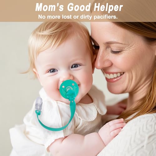 Image of Silicone Pacifier Clip with Adapter Ring for Philips Avent Soothie, 2 Pack One-Piece Soft Binky Clips Holder for Baby Boys Girls, Anti-Loss Paci Clips for Baby Shower Newborn Essentials, Blue Green