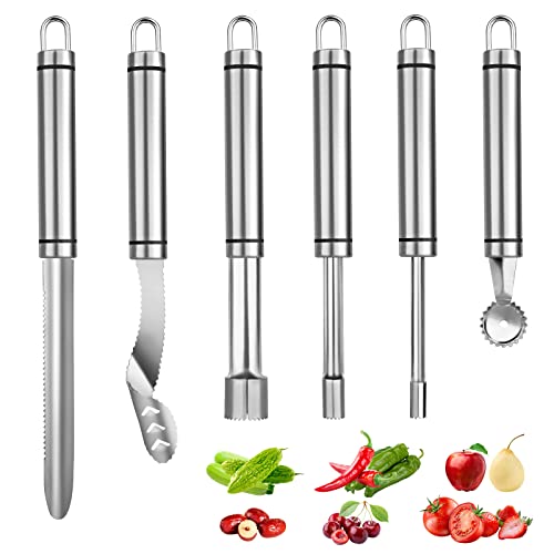 Cookdaomo 6 Pcs Stainless Steel Kitchen Corer Tool, Fruit And Vegetable Corer Set Includes Zucchini Corer, Jalapeno Pepper Corer, Apple Corer, Cherry Corer, Jujube Corer And Tomato Corer #TOP10