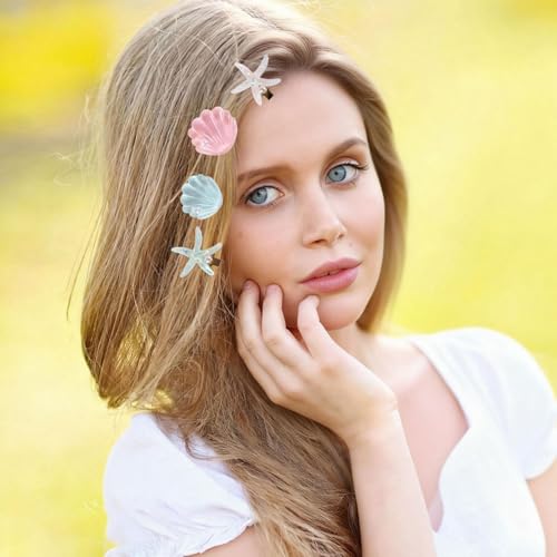 8 pinzas de cabello con concha y estrella de mar miniatura 5