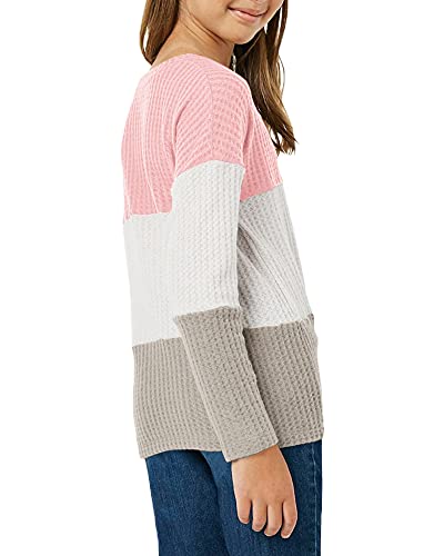 Image of Girls Waffle Colorblock Tie Top Long Sleeve Casua T Shirt Knit Tunic