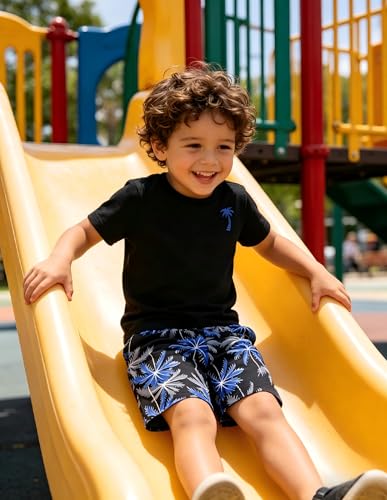 Image of Boys' 2 Piece Summer Outfit Cool Dinosaur & Camouflage Graphic Short Sleeve Tee & Shorts Set Size 4-12