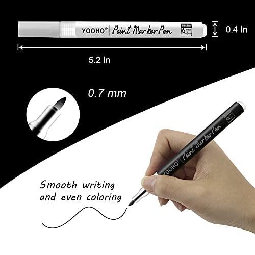 Yooho Paint Pen White Black Acrylic Marker Set For Rock Wooden Tire Metal Leather Glass Painting, 0.7Mm Fine Point Quick Drying (3Pcs Black +3Pcs White) #TOP1