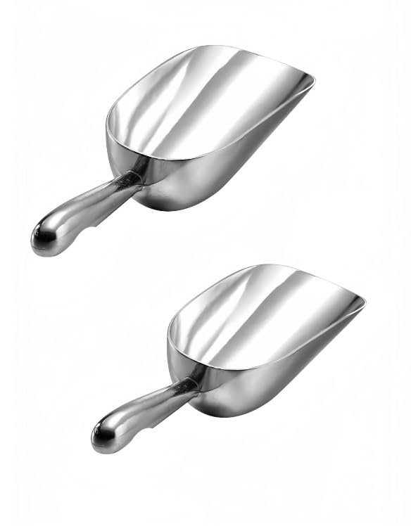 HORNO Pack of 2 Silver Cast Aluminum Shovel ScoopsIdeal for Ice Cube Coffee Bean Food Candy Flour Dry Goods Spice12oz