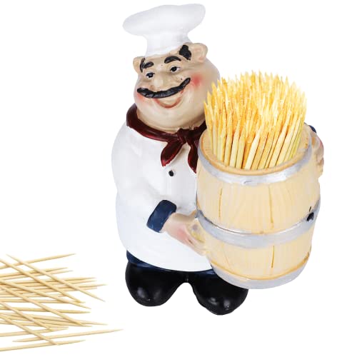 Agatige Toothpick Holder, Chef Statue Toothpick Dispenser Nordic Figurine Toothpick Case Resin Toothpick Container Fat Chef Kitchen Decor for Travel Farmhouse Home Resturant Decoration, 3x4.1inch