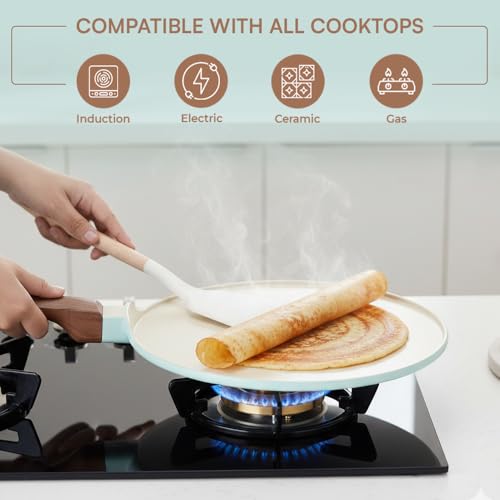 Image of Vinod Ceravit Ceramic Non Stick Dosa Tawa 27 cm | 100% Toxin Free | Tava for Dosa, Roti, Chapati & Uttapam | 5.2 mm Thick Bottom | PFAS & PFOA Free | Induction & Gas Compatible | Metal Spoon Friendly