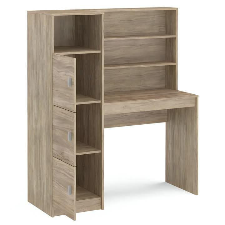 Meezan Wooden Study Table with Bookshelf, Open Shelves, Cabinet Storage, Natural Wood Finish-image-24
