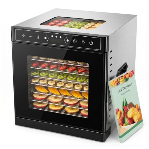 Image of 700W Food Dehydrator Machine 8-Tray, Max 212F Adjustable Temp & 24H Timer, Dual-Layer Stainless Steel Food Dryer with View Window for Beef Jerky, Fruit, Veggie, Herb & Homemade Dog Treats