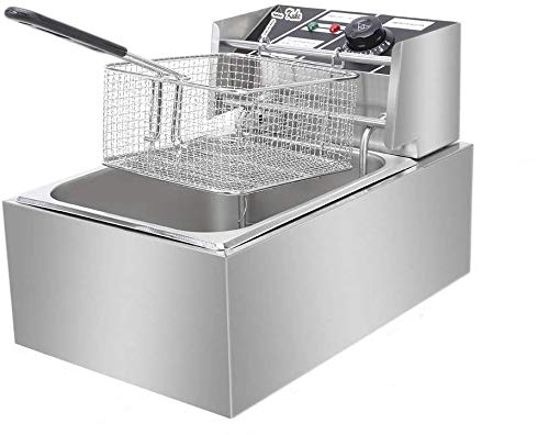 Electric Deep Fryer with Basket & Lid, 6.3QT/6L Heavy Duty Stainless Steel Single Tank Kitchen Frying Machine, 2500W French Fryer for French Fries Fried Chicken US Plug