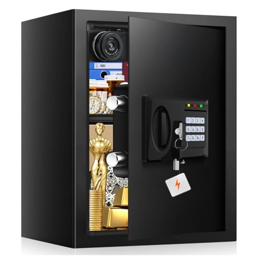 3.0 Cuft Large Fireproof Safe for Home, Home Safety Box Fireproof Waterproof with Electronic Keypad and Spare Keys, Anti-theft Digital Security Safe for Money Firearm Medicine Valuables