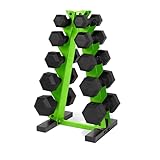CAP Barbell 150 LB Black Handle Coated Hex Dumbbell Set with Vertical Green Rack