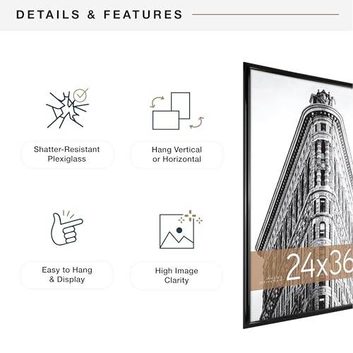 MCS Trendsetter 24x36 Poster Frame Black High-Gloss, Vertical & Horizontal Wall Hanging Large Picture Frame for Photos, Posters & Art Prints (1-Pack)