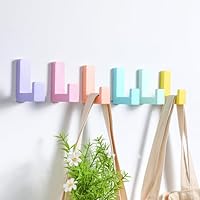 Teenyyou 6 Pack Cute Kids Coat Wall Hooks Wooden Adhesive Decorative Colorful Wall Mounted Hangers Backpack Hooks for Hanging Keys Towel Clothes Bathroom Organization(Pastel)