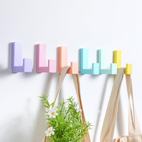 Teenyyou 6 Pcs Cute Kids Wall Hooks Adhesive for Backpack Pastel