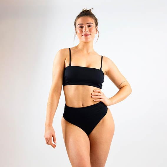 MYLILY Bikini Bandeau E Brasiliano Vita Alta: Costume 2 Pezzi Con Spalline Rimovibili (Nero)