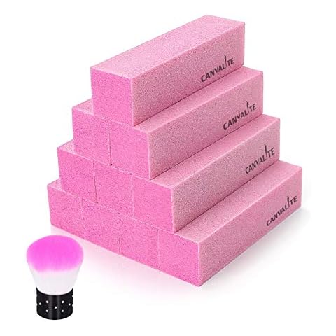 Canvalite 10Pcs Nail Buffer Block with Nail Brush, 120 Grit Professional Salon Nail Buffer Block for Gel Nails Cover