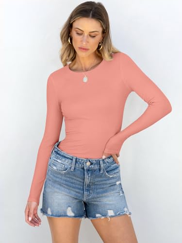 Image of ANRABESS Women Long Sleeve Shirts Rib Knit Slim Fit Tops Basic Tee Spring Outfits Casual T-Shirt Underscrubs Layer Clothes