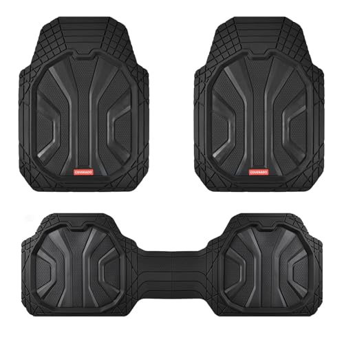 Image of Coverado Car Floor Mats for Cars, Waterproof All Weather Floor Mats, Deep Dish Car Mats, Universal Trim to Fit Automotive Floor Mats for Trucks Car Accessories for Cars SUV Truck (3 Pcs,Black)