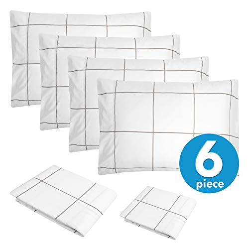 Queen Sheets Window Pane White - 6 Piece 1500 Supreme Collection Fine Brushed Microfiber Deep Pocket Queen Sheet Set Bedding - 2 Extra Pillow Cases, Great Value, Queen, Window Pane White #TOP2