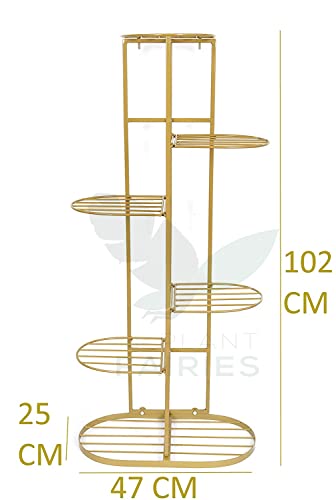 Image of Metal Flower Pot Stand for Indoor & Outdoor - Multi-Tier Iron Plant Stand for Home, Balcony & Garden - Space-Saving, Multi Tier Plant Stand for Balcony (Gold, 47 x 25 x 102 cm