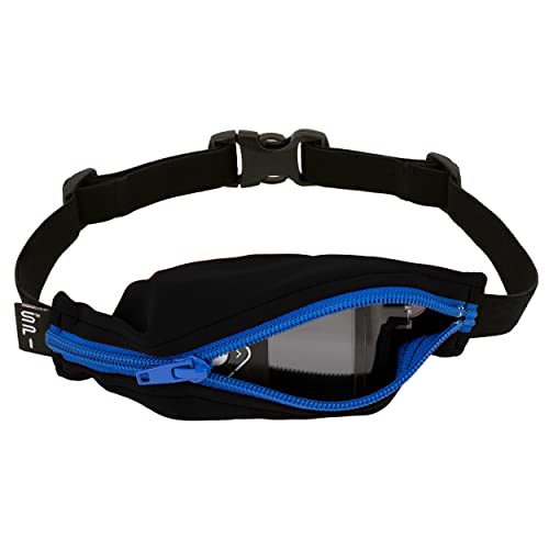 SPIbelt Kids Pocket Belt Expandable Pocket Adjustable Waist for Best Fit No Bounce No Logo Band Black with Blue Zipper