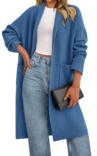PRETTYGARDEN Women's Open Front Oversized Sweater Shawl Collar Long Sleeve Chunky Cardigan Sweaters for Women Outwears (Blue Grey, Medium)