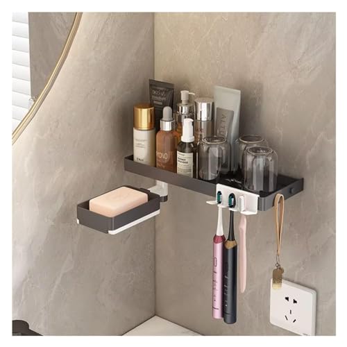 Image of Wall Mounted Bathroom Shelf | ABS Plastic No-Drill Self Adhesive Organizer | Waterproof Shelf for Bathroom & Kitchen (Black & White, Pack of 1)
