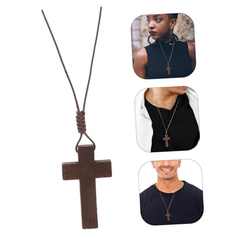 Collier rétro croix en bois marron avec cordon de bijoux réglable ZH1YFD
