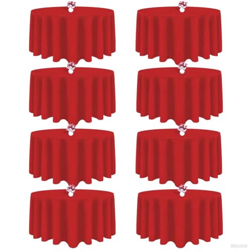 8 Packs 120 Inch Red Round Tablecloth in Diameter, Washable Polyester Fabric Tablecloths, Wrinkle Resistant Table Cloth for Wedding Party Banquet Dining
