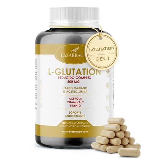 GLUTATIÓN COMPLEX 5 EN 1 | 500 mg Reducido al 98% con NAC N-Acetil-Cisteína + Cardo Mariano + Vitamina C + Selenio | Soporte Antioxidante | 90 Cápsulas Veganas | 1 Mes Suministro | Lazarraga