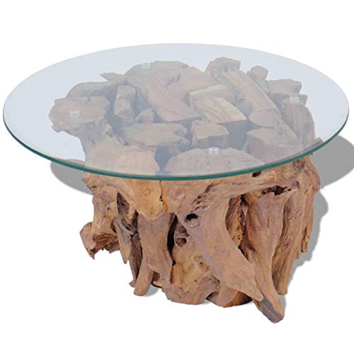 Homiuse 23.6"X16" Solid Teak Driftwood Coffee Table Storage Tables For Living Room Tables Side Glass Coffee Table Mesa De Centro Para Sala Brown With Tempered Glass Tabletop Fully Handmade #TOP4