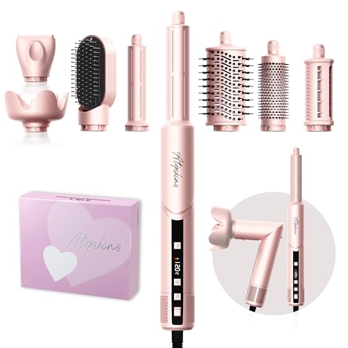 Atopskins 8-in-1 Hair Dryer Brush & Hot Air Styler, 110,000 RPM Blow Dryer Brush Foldable LCD Display, 4 Heat Settings Auto Curler Fast Drying Curling Straightening for Salon & Travel (Pink)