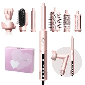 Cepillo secador de pelo 8 en 1 y estilizador de aire caliente, cepillo secador de 110,000 rpm, pantalla LCD plegable, 4 ajustes de calor, rizador automático, secado rápido, alisado para salón y viajes (rosa)