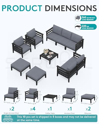 Image of SERWALL HDPE Outdoor Furniture Set, 10 Pieces Patio Sectional Sofa Set | All-Weather Wood-Like Outdoor Sofa Couch with Coffee Table, Modular Design for Flexible Combination