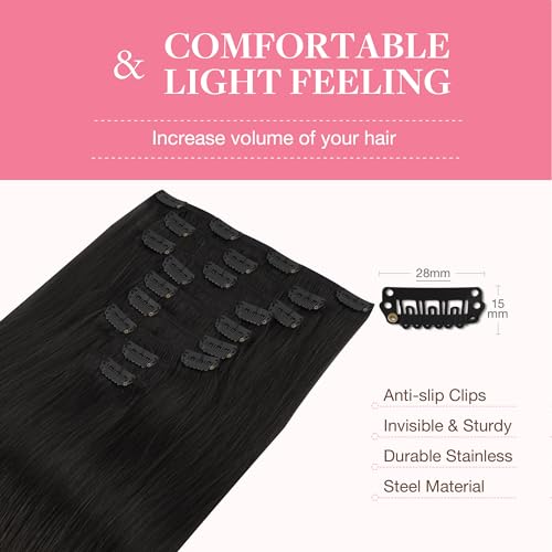 Image of GOO GOO Clip in Hair Extensions Real Human Hair, Remy Human Hair Extensions Clip ins for Women, Natural Human Hair, 18inch 150g 9Pcs, 1B Natural black