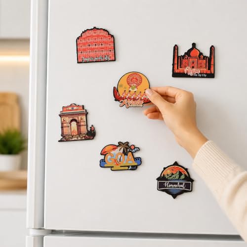 Image of GKD India Tourism Wooden Fridge Magnet | Travel Souvenir | Decorative Refrigerator Magnet for Home, Kitchen, Office & Cafe | Fridge Decor & Gift for Travel Lovers Pack of 6
