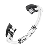 For Fitbit Alta Bands, bayite Leather Bands Metal Clasp Leather Cord Wristband White Large 6.7