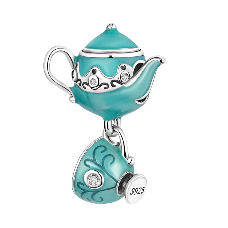 Ciondolo a forma di teiera e piattino, in argento Sterling 925, compatibile con braccialetti Pandora