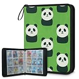 Kuquteed Cute Panda Trading Card Binder 4 Pocket 400 Cards Holder Collector Album with 50 Removable Sleeves Toys Gifts for Boys Girls Animal Print Green Game Sports Cards