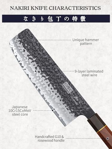 HOSHANHO 7 Inch Nakiri Knife, Japanese Hand Forged Asian Chopping Chef Knife, Professional Meat Vegetable Cleaver Kitchen Knife with Ergonomic Handle - Image 3