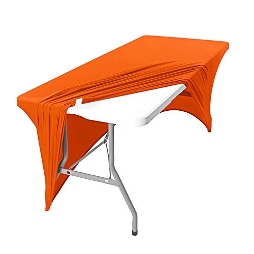 Image of Peomeise 6FT Spandex Table Cover Rectangular Stretch Spandex Tablecloth (Orange,6FT)