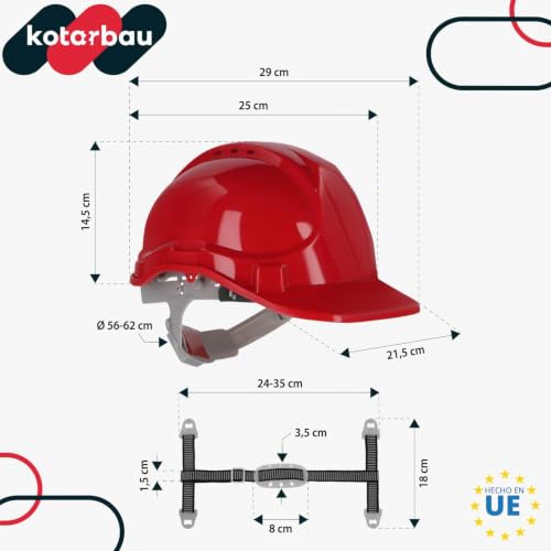 Miniatura 3 de Kotarbau Casco De Seguridad - Plástico - Rojo - Casco Obra - Con Cierre De Barbilla - Ajustable - Protección - Ligero